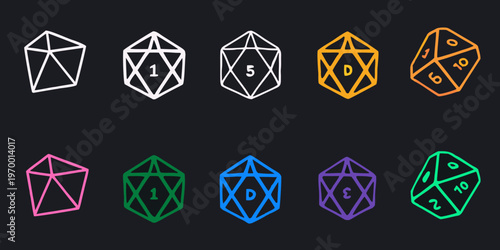 A collection of colorful polyhedral dice for roleplaying games