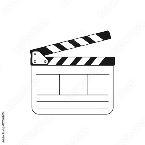 Black and white graphic of a slate used in filmmaking to denote scenes