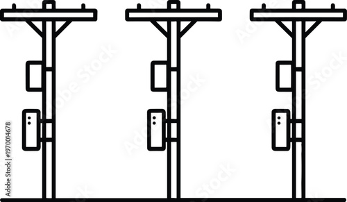 Web“Black and white vector illustration of utility poles with crossbars, braces, and electrical boxes, representing infrastructure, power lines, and 