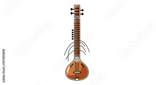 Traditional Indian stringed instrument Banjo on white background