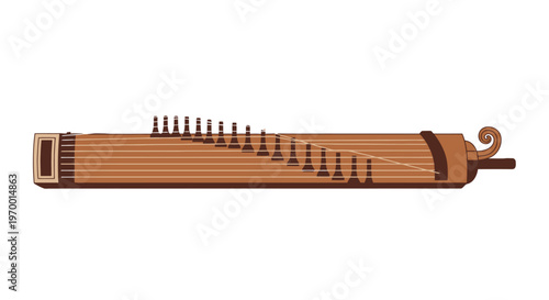 Zither musical instrument with strings and pegs