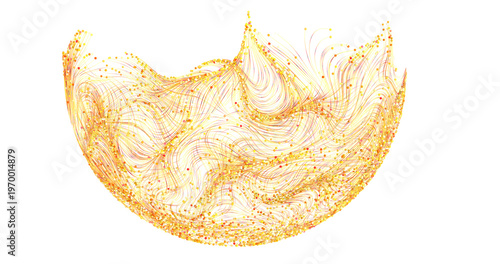 Abstract gold flow shapes on white background. Illustration for creative concept. Modern and contemporary design element