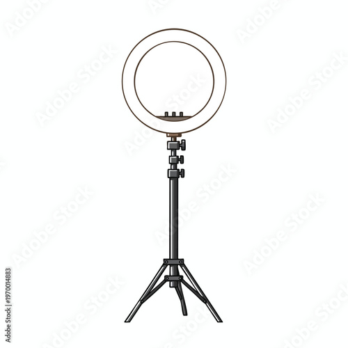 A ring light on a tripod with adjustable height and legs