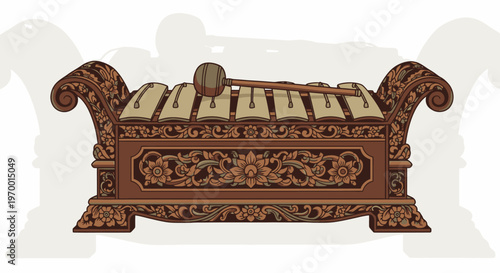 Intricately carved wooden musical instrument ancient xylophone