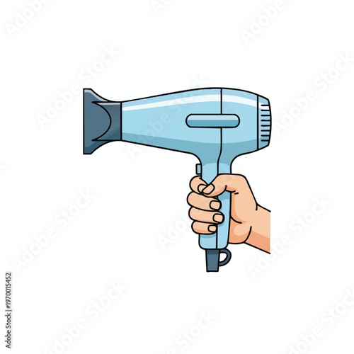 Hand holding a light blue hairdryer