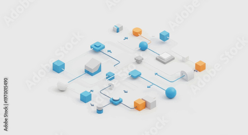 3D network diagram with colorful nodes.