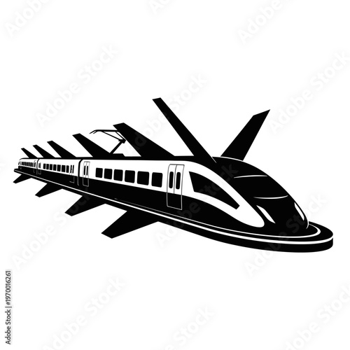 Monochrome illustration of a high-speed train with an aerodynamic design.