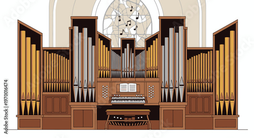 Illustration of a pipe organ in a church