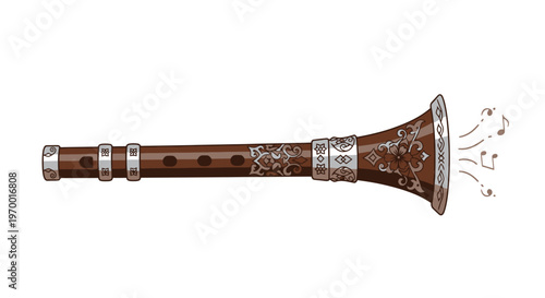 Oud instrument with musical notes isolated on white background
