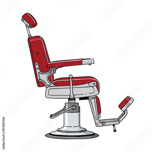 Classic red barber chair with chrome accents and adjustable headrest