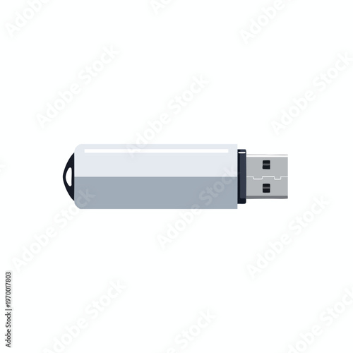 Flat vector illustration of a white and gray USB flash drive on a white background