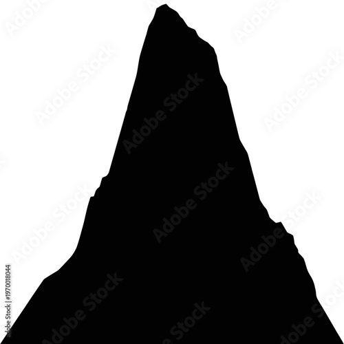 Striking Silhouette of a Majestic Mountain Peak Against White Backdrop.
