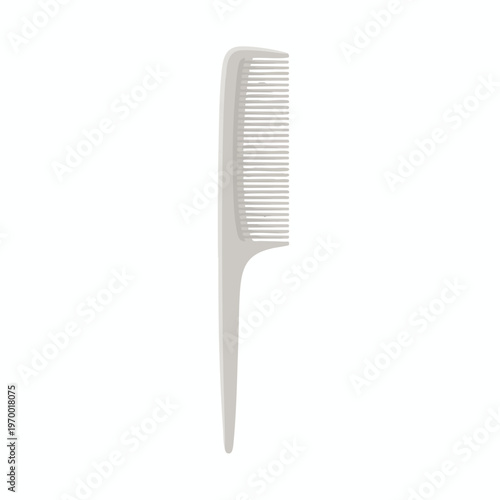A grey comb with a pointed tail and fine teeth, isolated on a white background