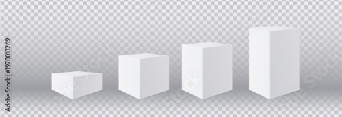 White pedestals or podium. White vector rectangular display stand. Exhibitions, product showcases or modern branding mockups. Product platform 