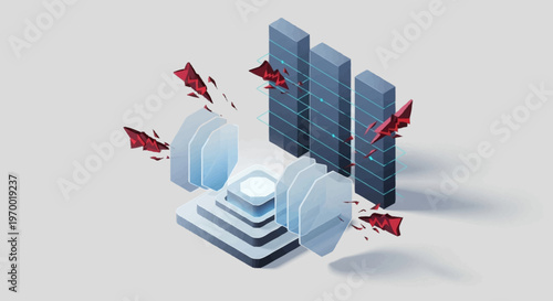 3D illustration of server and database security.
