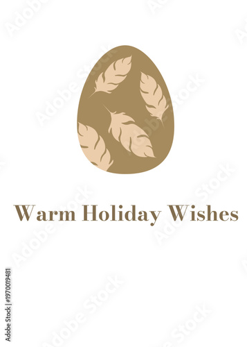 Greeting card with decorated Easter egg featuring feather pattern and "Warm Holiday Wishes" text