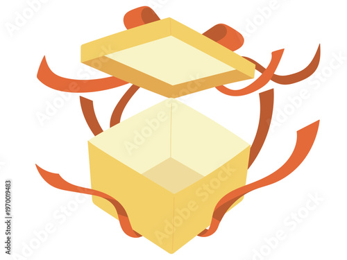 赤いリボンのプレゼントボックスが開いた瞬間のイラスト
