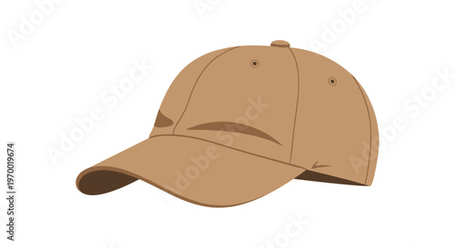A plain light brown baseball cap with a curved brim is shown from a three-quarter front view on a white background.