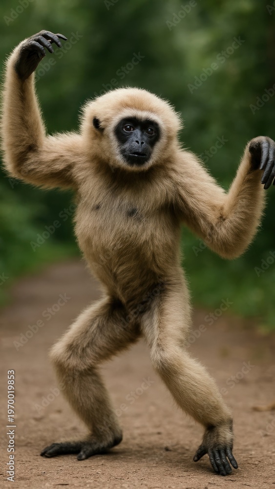 Fototapeta premium Playful gibbon posing outdoors