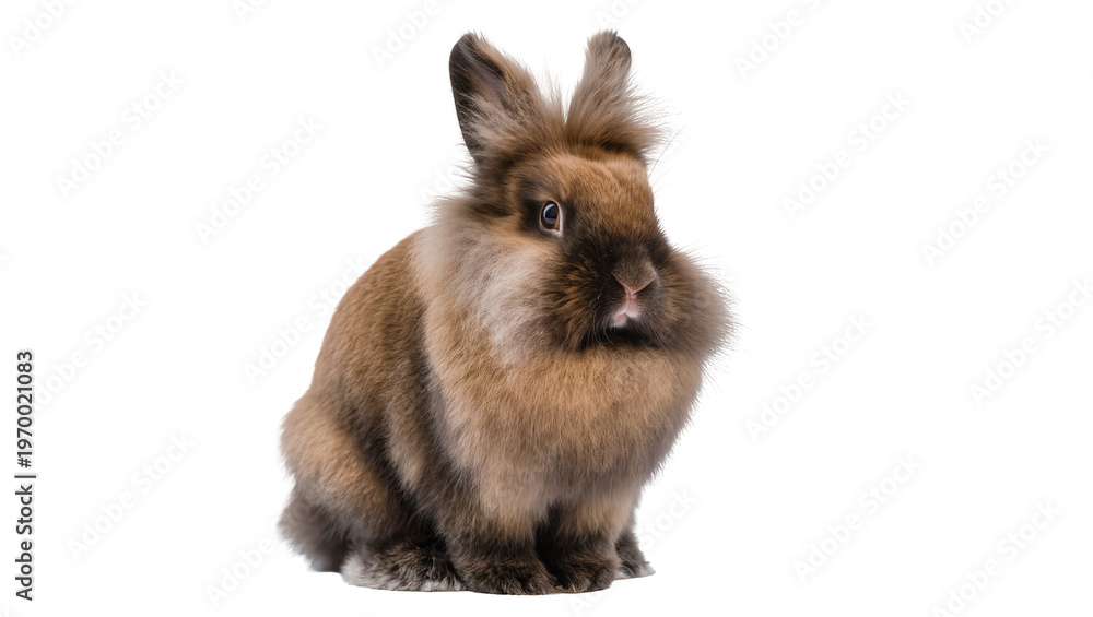 Obraz premium Fluffy brown rabbit sitting attentively, displaying soft fur and curious eyes