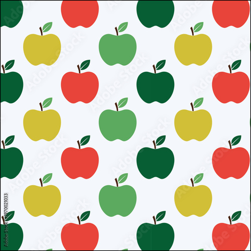 Red, green and yellow apples on a white background, minimalist, seamless pattern