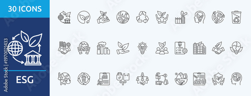 esg - Icon Collection. Thin outline Set contains such Icons as net zero
sustainability
earth and more. Simple web icons set
