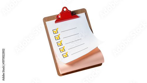 Obraz na plátne Wooden clipboard holding checklist paper, featuring yellow square boxes and vert