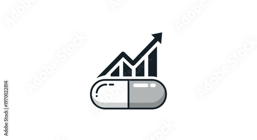 A two-tone capsule is depicted with an upward-trending bar graph on a white background.