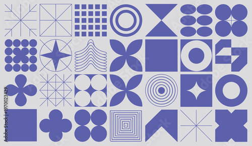 Canvas Print Set of abstract geometric vector shapes, modern minimalist symbols and logo elem