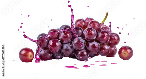 Cluster of ripe red grapes with juicy droplets and vibrant highlights isolated on transparent background