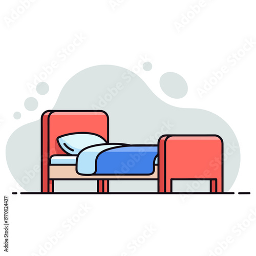 Single bed made with pillow and blanket in room minimal interior. non editable strokes