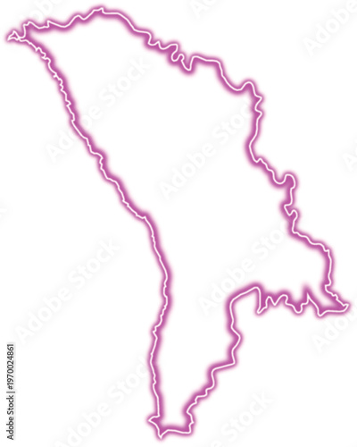 Glowing neon pink outline of the country of moldova isolated on a solid black background