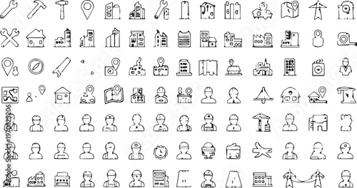 Set of 100 Construction and Engineering Line Icons Vector