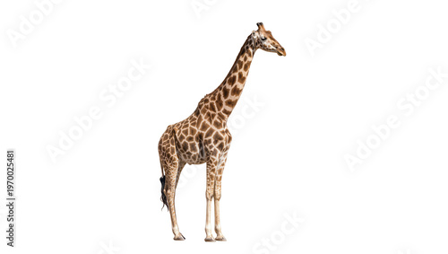 Tall spotted giraffe standing, gracefully posing with long neck and legs