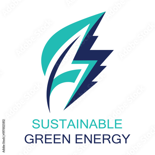 Sustainable green energy logo with leaf and lightning bolt symbol  eco friendly power