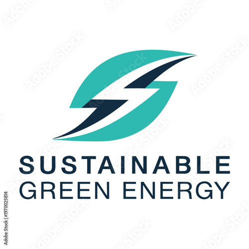 Sustainable green energy logo with leaf and lightning bolt symbol