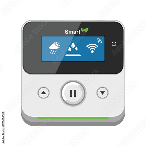 Digital device displays weather icons, wifi signal, and controls