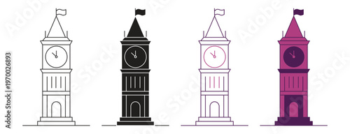 Clock Tower icon set. Vector illustration.