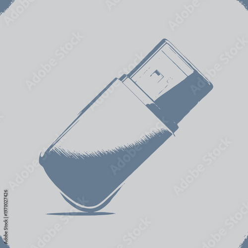 Distressed vector graphic of a USB flash drive, symbolizing portable digital data storage and secure information transfer. Essential for modern tech management and connectivity