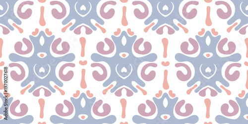 Seamless modern pattern with abstract shapes in pastel blue and coral tones. Fresh minimal design ideal for textile, wallpaper, and gift wrapping.