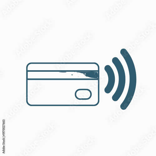 Modern financial technology symbol depicting a digital credit card with wireless payment waves for secure and swift transactions