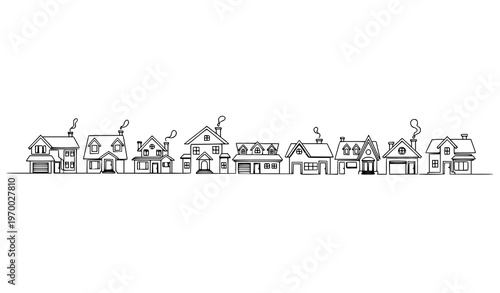 Continuous one line suburban houses vector set minimalist vacation home outline collection for real estate branding