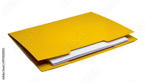 Tableau sur toile Bright yellow manila folder, holding stacked blank paper sheets inside