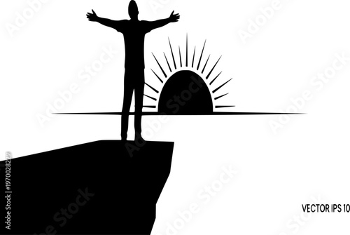 Freedom Silhouette Person Arms Open Sunrise Joy Vitality Success Black Vector