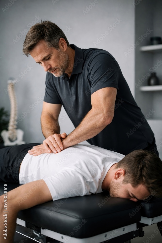 Fototapeta premium Chiropractor adjusting patient's spine.