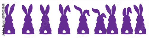 Easter day celebration with five happy rabbits silhouette on white background