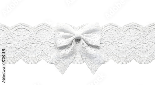 White lace ribbon with bow isolated on transparent background elegant decoration