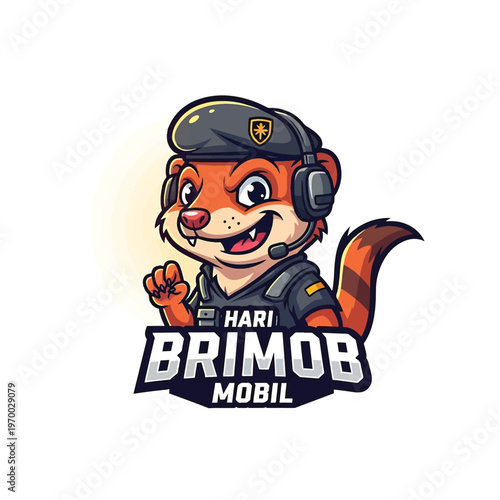Red Panda Mascot in police uniform with headset and shield logo