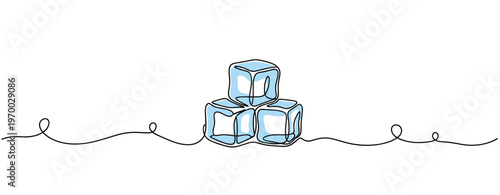 Ice cubes stacked on continuous line over white background