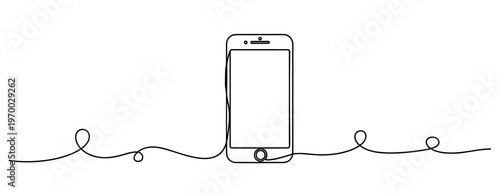 Smartphone standing connected by cable on minimal background